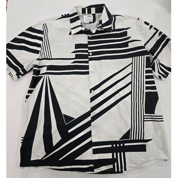 Zara Other - Zara Mens Short Sleeve Button Up Shirt Black White Geometric Abstract Print XL